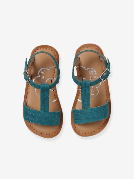 Leren sandalen voor meisjes, collectie kleuterschool bruin+JAUNE CLAIR METALLISE+turquoiseblauw - vertbaudet enfant 