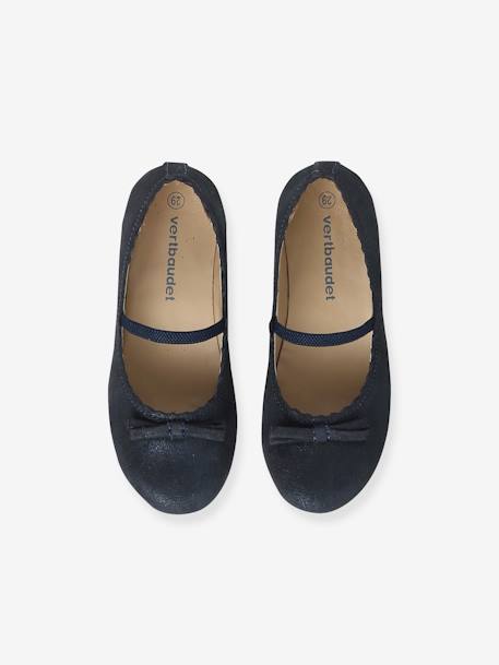 Glanzende leren ballerina's voor meisjes, collectie kleuterschool BEIGE VIF METALLISE+BLEU FONCE METALLISE - vertbaudet enfant 