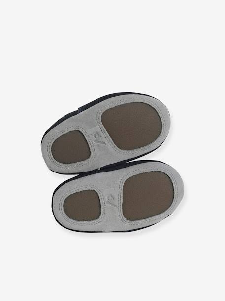 Chaussons élastiqués en cuir souple bébé chocolat+marine - vertbaudet enfant 
