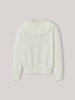 Meisje-Trui, vest, sweater-Trui-CYRILLUS trui met Peter Pan-kraag voor meisjes van katoen en wol 