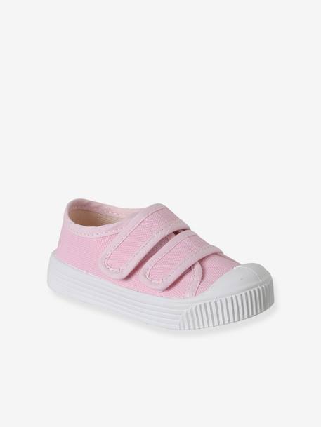 Canvas babysneakers met klittenband - Gemaakt in Frankrijk beige+fuchsia+rozen - vertbaudet enfant 