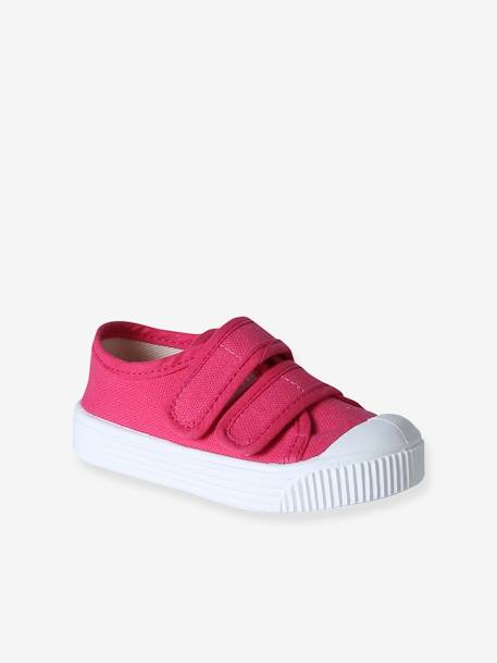 Canvas babysneakers met klittenband - Gemaakt in Frankrijk beige+fuchsia+rozen - vertbaudet enfant 