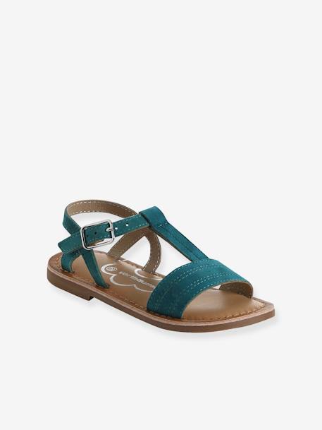 Leren sandalen voor meisjes, collectie kleuterschool bruin+JAUNE CLAIR METALLISE+turquoiseblauw - vertbaudet enfant 