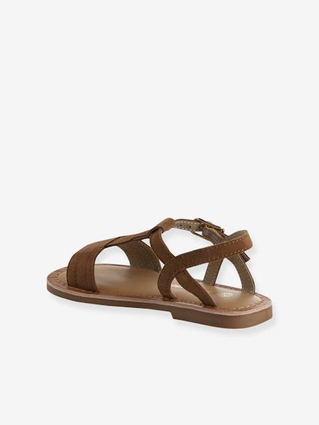 Leren sandalen voor meisjes, collectie kleuterschool bruin+JAUNE CLAIR METALLISE+turquoiseblauw - vertbaudet enfant 