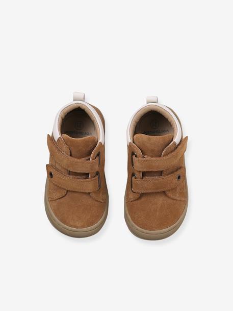 Babyslofjes van zacht leer met antislip blauw+bruin+chocoladebruin+felblauw+groen+jeansblauw+karamel+okergeel+saliegroen+veel bruin+zandbeige - vertbaudet enfant 