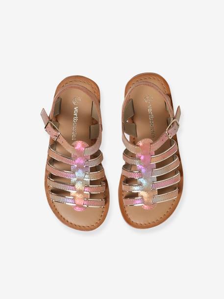 Sandales multi-brides cuir fille collection maternelle MARRON CLAIR UNI AVEC DECOR+multicolore - vertbaudet enfant 