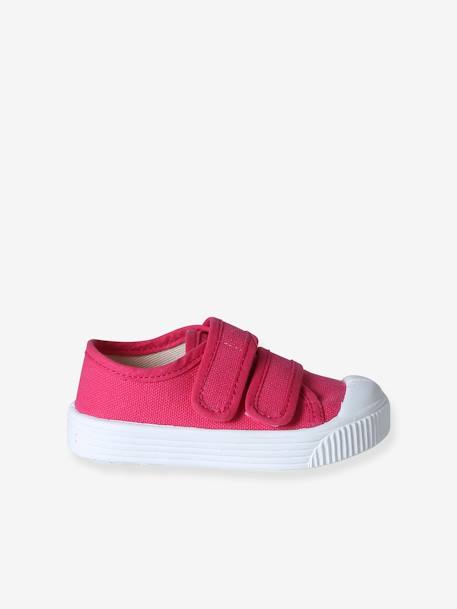 Canvas babysneakers met klittenband - Gemaakt in Frankrijk beige+fuchsia+rozen - vertbaudet enfant 