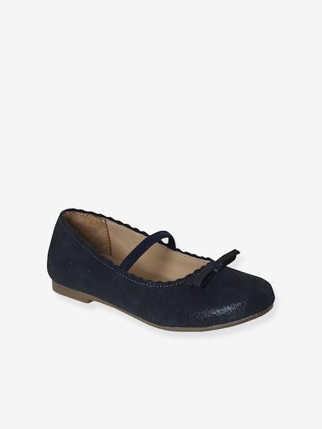 Glanzende leren ballerina's voor meisjes, collectie kleuterschool BEIGE VIF METALLISE+BLEU FONCE METALLISE - vertbaudet enfant 