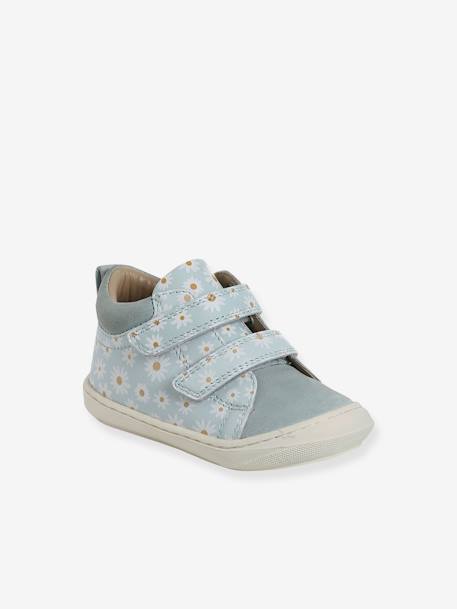 Zachte lederen baby-slofjes voor de eerste stapjes beige, bedrukt+blauw, bedrukt+brons+goud+groen, bedrukt+oudroze+roze (poederkleur)+roze, bedrukt+rozen+turquoiseblauw+veel roze+zachtpaars - vertbaudet enfant 