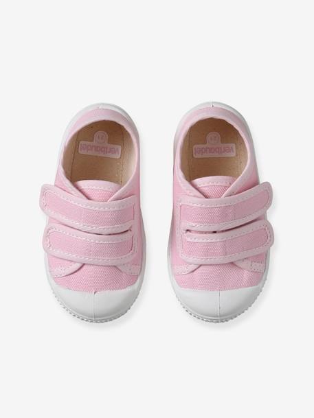 Canvas babysneakers met klittenband - Gemaakt in Frankrijk beige+fuchsia+rozen - vertbaudet enfant 