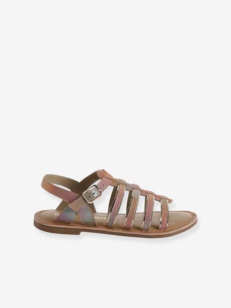 Leren sandalen met gespen voor meisjes CAMEL+karamel+meerkleurig+veel bruin - vertbaudet enfant 