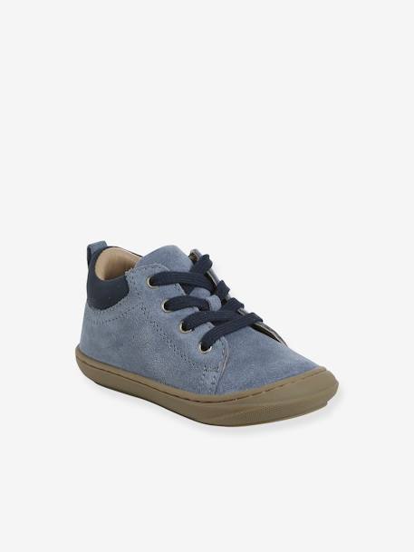 Leren babylaarsjes met veters voor de eerste stapjes blauw+kameel+veel blauw - vertbaudet enfant 