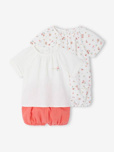 Set van 2 pyjashorts voor baby's fluoriserend koraal - vertbaudet enfant 