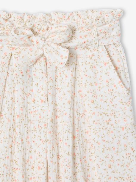 Pantacourt fille large gaze de coton style paperbag beige+blanc+lilas+vert sauge+vieux rose - vertbaudet enfant 