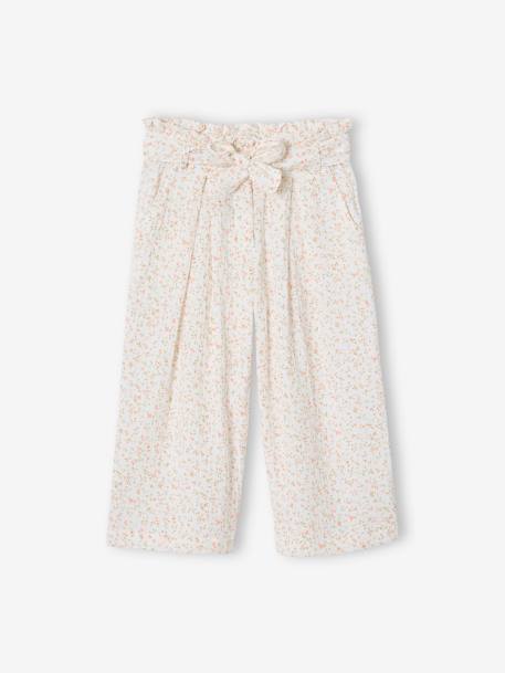 Pantacourt fille large gaze de coton style paperbag beige+blanc+lilas+vert sauge+vieux rose - vertbaudet enfant 