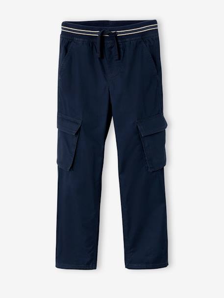 Rechte cargobroek MorphologiK voor jongens met smalle heupomtrek nachtblauw+zandbeige - vertbaudet enfant 