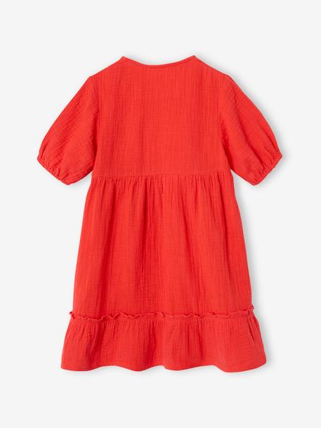 Meisjesjurk met ruches rood - vertbaudet enfant 