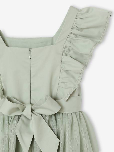 Robe cérémonie fille satin de coton à volants écru+vert sauge - vertbaudet enfant 