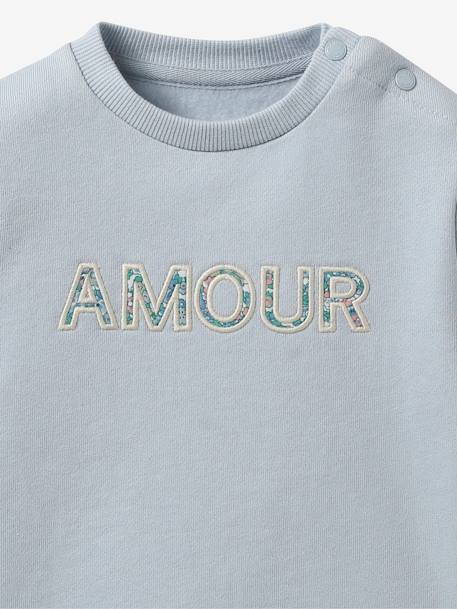 Sweater met letters in Liberty® stof baby - Biologisch katoen CYRILLUS lichtblauw - vertbaudet enfant 