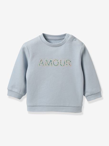 Sweater met letters in Liberty® stof baby - Biologisch katoen CYRILLUS lichtblauw - vertbaudet enfant 