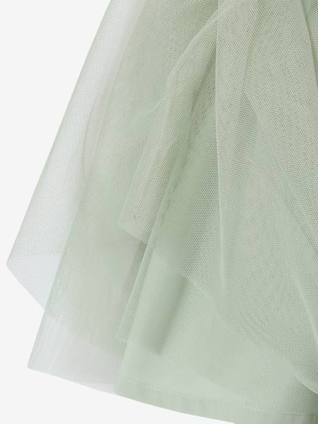 Robe cérémonie fille satin de coton à volants écru+vert sauge - vertbaudet enfant 