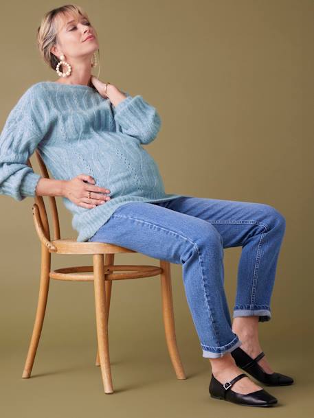 Pull devant/dos maille fantaisie avec Alpaga bleu glacier+framboise - vertbaudet enfant 