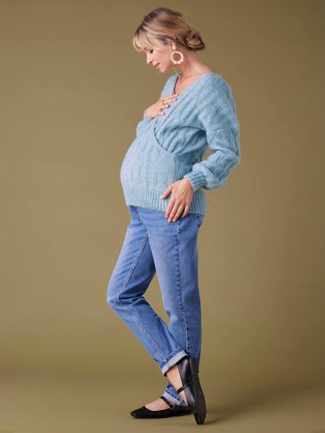 Pull devant/dos maille fantaisie avec Alpaga bleu glacier+framboise - vertbaudet enfant 