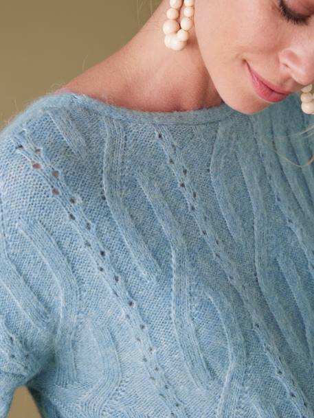 Pull devant/dos maille fantaisie avec Alpaga bleu glacier+framboise - vertbaudet enfant 