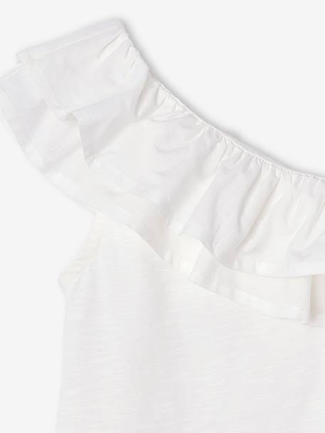 T-shirt à volant asymétrique fille corail+écru+vert sauge - vertbaudet enfant 