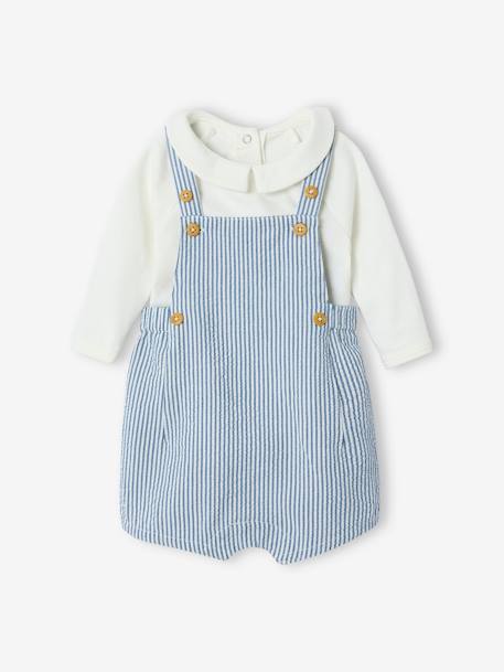 Ensemble naissance body + salopette courte rayée bleu ciel - vertbaudet enfant 