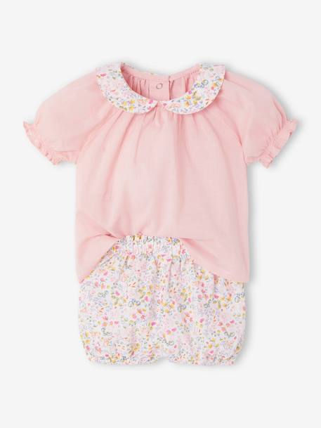 Ensemble short et T-shirt naissance fleuri rose - vertbaudet enfant 