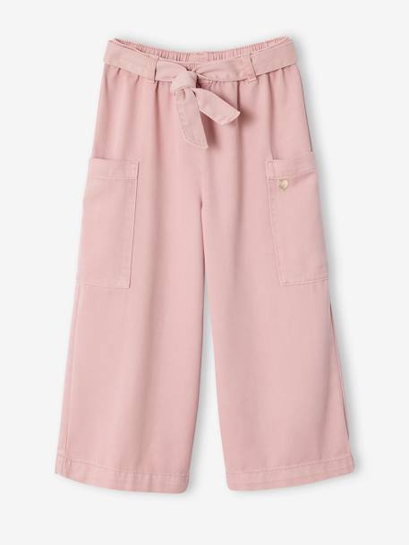 Wijde driekwartsbroek in Tencel® voor meisjes rozen - vertbaudet enfant 