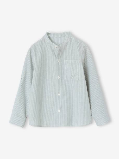 Chemise rayée col Mao garçon rayé vert - vertbaudet enfant 