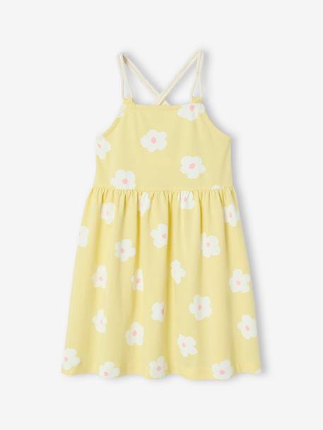 Robe à bretelles cordelette imprimée fleurs fille jaune pâle - vertbaudet enfant 