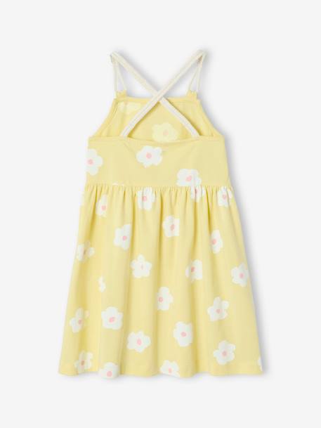 Robe à bretelles cordelette imprimée fleurs fille jaune pâle - vertbaudet enfant 