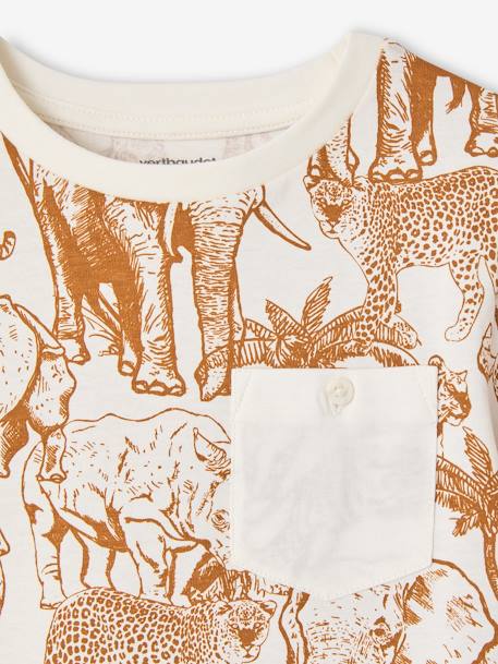 Jongensshirt met korte mouwen en grafisch ontwerp ecru+gemêleerd wit+korstmos - vertbaudet enfant 