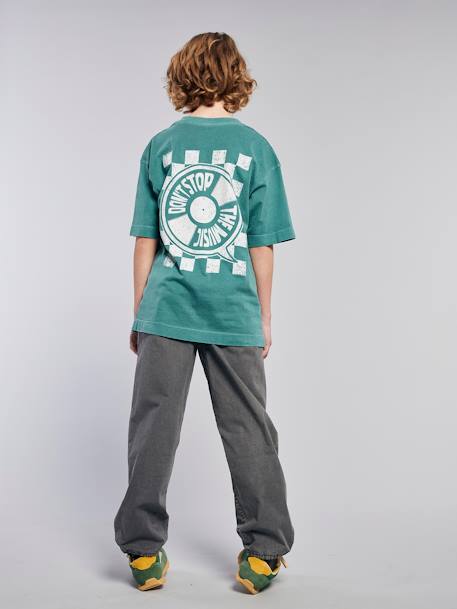 T-shirt garçon motif devant/dos effet délavé anthracite+vert d'eau - vertbaudet enfant 