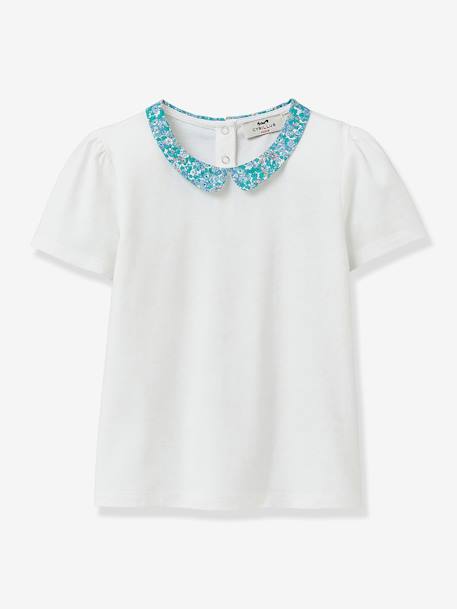 T-shirt met Claudinekraag van Liberty® stof, biologisch katoen CYRILLUS ecru - vertbaudet enfant 