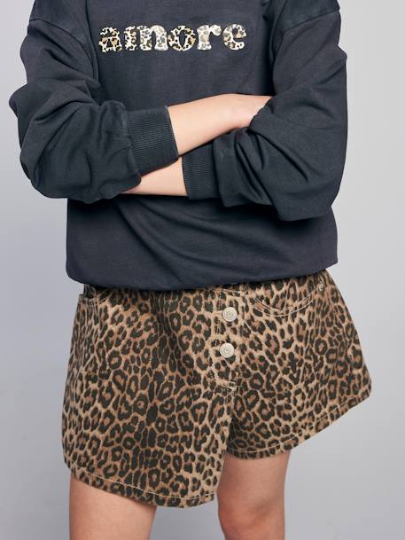 Jupe short asymétrique motif léopard fille beige - vertbaudet enfant 