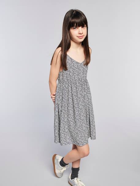 Robe courte à bretelles motifs fleurs gris imprimé - vertbaudet enfant 