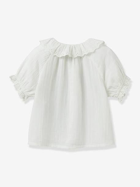 Blouse fille broderie anglaise en gaze de coton écru+vert d'eau - vertbaudet enfant 
