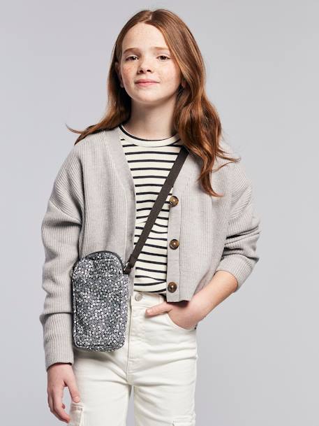 Pochette sacoche fille imprimé fleurs gris imprimé - vertbaudet enfant 