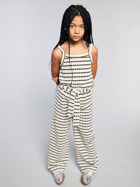 Pantalon large en maille fantaisie fille noir+rayé noir - vertbaudet enfant 