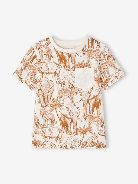 T-shirt motifs graphiques garçon manches courtes blanc chiné+écru+lichen - vertbaudet enfant 