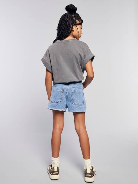 Short en jean effet usé fille bleu moyen+vanille - vertbaudet enfant 