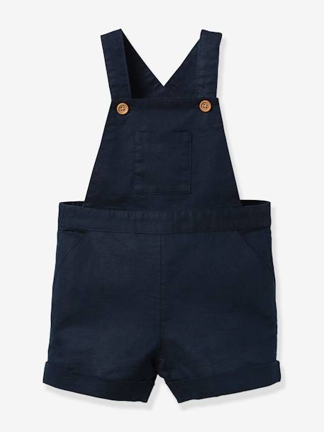 Salopet met short voor baby's van linnen en katoen CYRILLUS marineblauw - vertbaudet enfant 