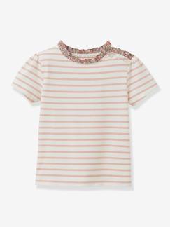 -T-shirt met Bretonse strepen voor meisjes, Liberty® stof, biologisch katoen CYRILLUS, korte mouwen