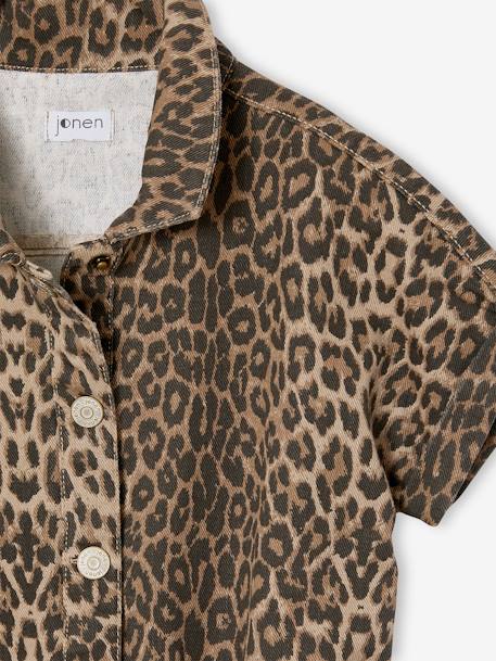 Denim short met luipaardprint beige - vertbaudet enfant 