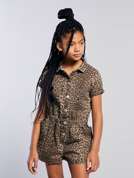 Combi short fille imprimé léopard beige - vertbaudet enfant 