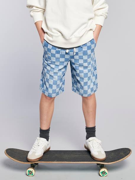 Bermuda met ruitmotief in een losse pasvorm JONEN gebleekt denim - vertbaudet enfant 